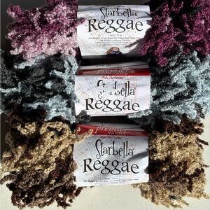 Starbella Reggae Textured Yarn Bundle - 3 Skeins - Purple, Blue, & Brown